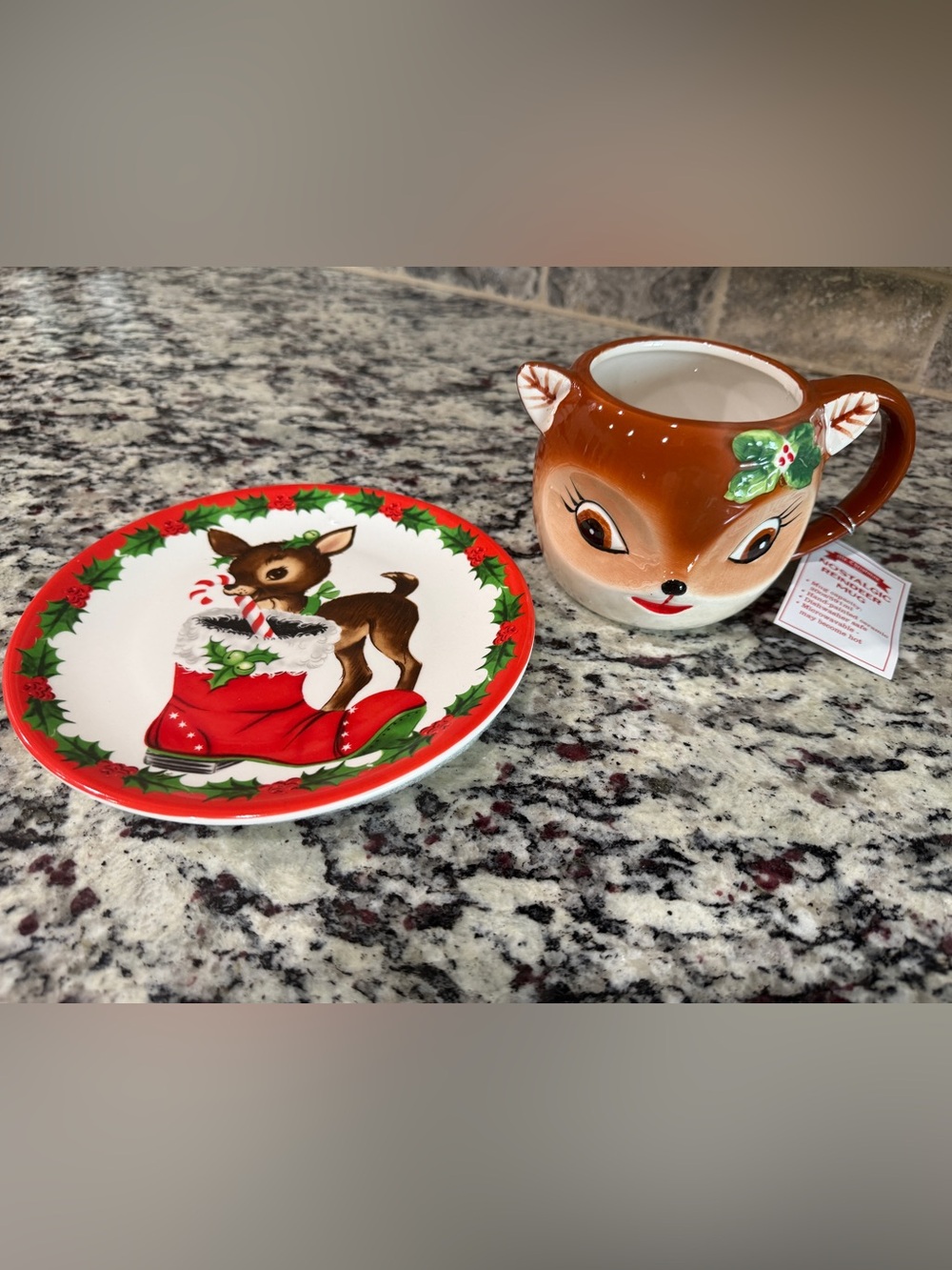 Vintage-Inspired Mr. Christmas Reindeer Holiday Plate & Deer Mug